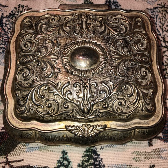 Silver Plated Jewelry box with red interior lining - Picture 9 of 16